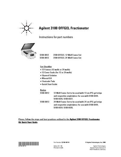 Agilent 3100 OFFGEL Fractionator Kit Quick Start Guide - cover page