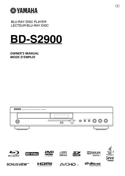 Yamaha BD-S2900 Blu-ray Disc Player Owner's Manual - cover page