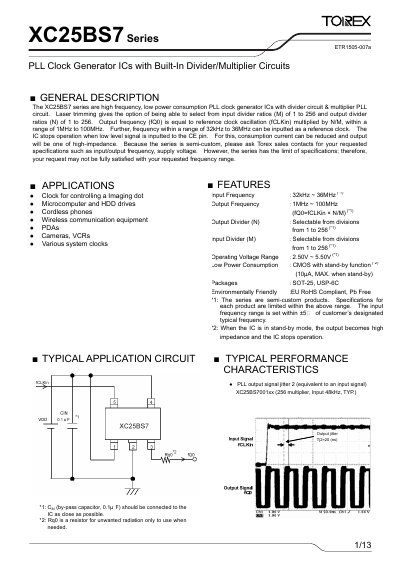 Torex XC25BS7 Series PLL Clock Generator IC Datasheet - cover page