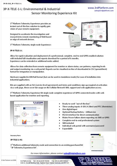 3rd Platform 3P-X-TELE-1-L Sensor Monitoring Experience Kit Handbook - cover page