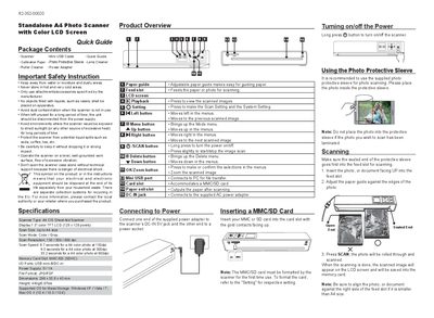 Standalone A4 Photo Scanner Quick Guide - cover page