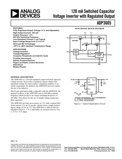 Analog Devices ADP3605 Switched Capacitor Voltage Inverter Datasheet - cover page