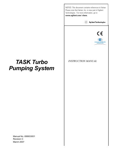 Varian TASK Turbo Pumping System Instruction Manual - cover page