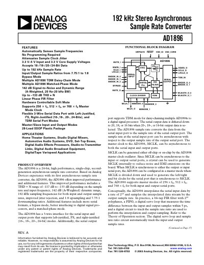 Analog Devices AD1896 Datasheet Rev A