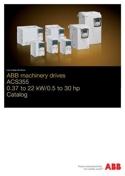 ABB machinery drives - ACS355 0.37 to 22 kW/0.5 to 30 hp catalog Manual - cover page