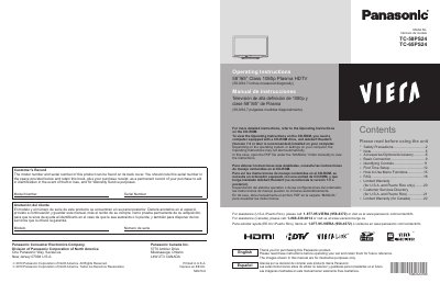 Panasonic TC-58PS24/TC-65PS24 Plasma HDTV Operating Instructions