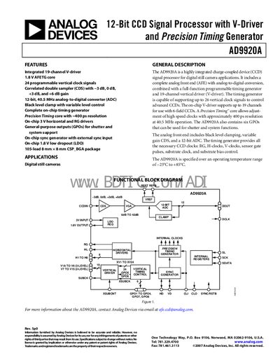 Analog Devices AD9920A Datasheet - cover page