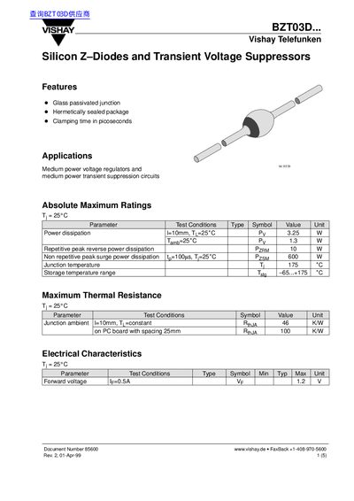 Vishay BZT03D Series Silicon Z-Diodes and Transient Voltage Suppressors Datasheet - cover page