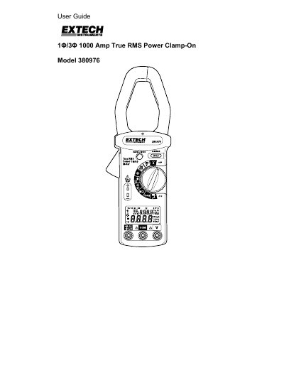 EXTECH 1&Phi;/3&Phi; 1000 Amp True RMS Power Clamp-On Model 380976 user manual - cover page
