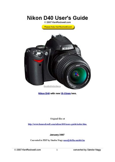 Nikon D40 User Manual - cover page