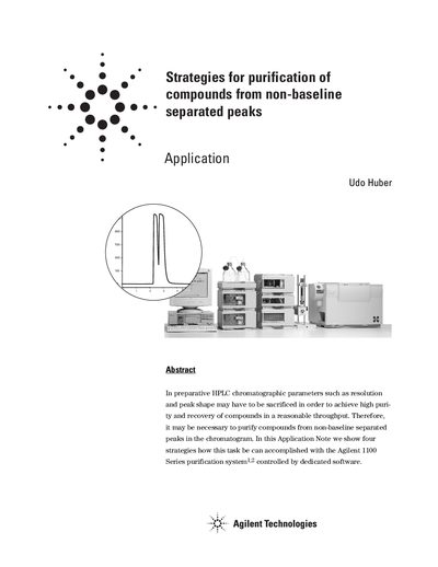 Agilent Strategies for Purification of Compounds from Non-Baseline Separated Peaks Application Note - cover page