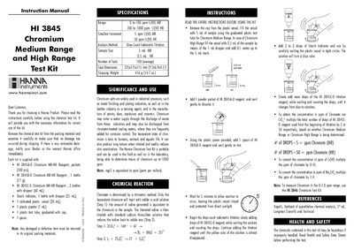 Hanna Instruments HI 3845 Chromium Test Kit Instruction Manual - cover page