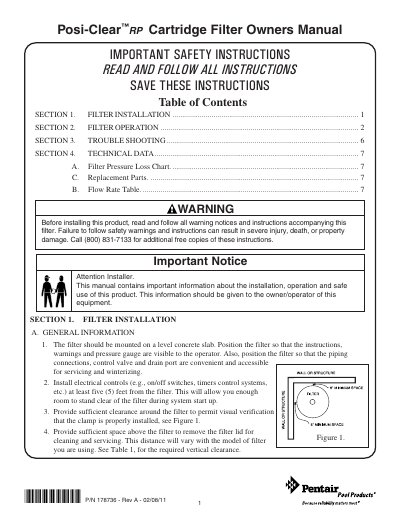 Posi-Clear RP Cartridge Filter Owner's Manual - cover page