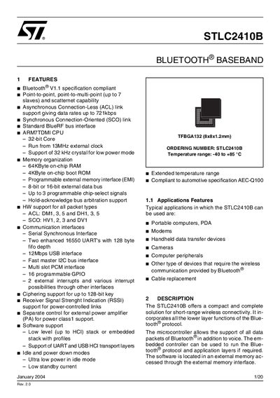 STMicroelectronics STLC2410B Bluetooth Baseband Datasheet