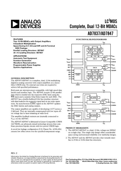 Analog Devices AD7837/AD7847 Dual 12‑Bit MDAC Handbook - cover page
