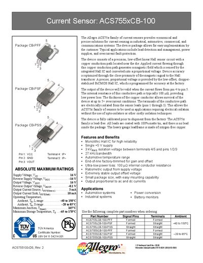 Allegro ACS755xCB-100 Current Sensor Datasheet - cover page