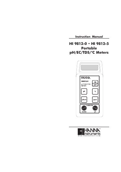 Hanna Instruments HI 9812-0/5 Portable pH/EC/TDS Meters Instruction Manual