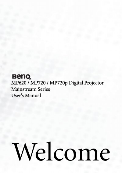 BenQ MP620/MP720/MP720p Digital Projector User's Manual - cover page
