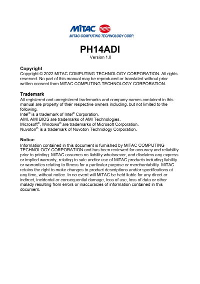 MITAC PH14ADI Motherboard User Manual - cover page