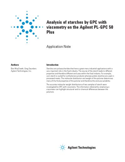 Agilent PL-GPC 50 Plus Starch Analysis Application Note - cover page