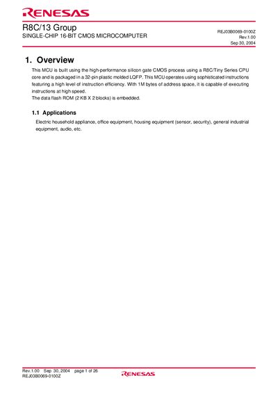 Renesas R8C/13 Group Datasheet - cover page