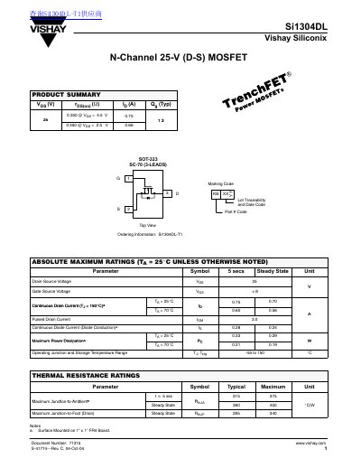 VISHAY Si1304DL N-Channel 25-V (D-S) MOSFET handbook - cover page