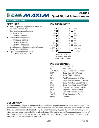 MAXIM IDS1844 Quad Digital Potentiometer handbook - cover page