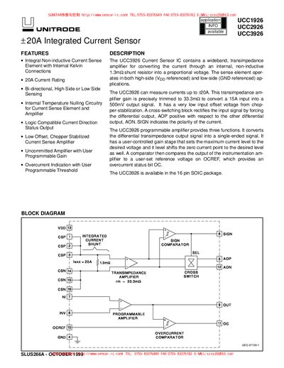 Unitrode UCC1926/UCC2926/UCC3926 Integrated Current Sensor Datasheet - cover page