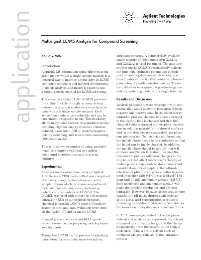 Agilent Multisignal LC/MS Analysis for Compound Screening Application Note - cover page