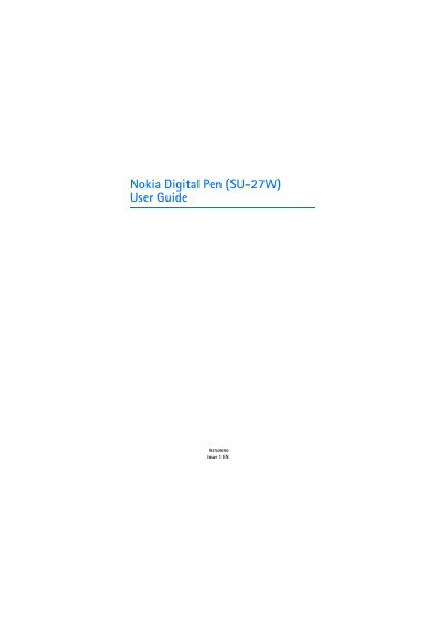 Nokia Digital Pen SU-27W User Guide - cover page