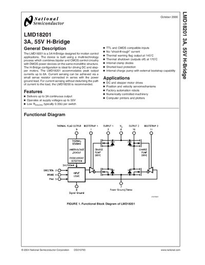 National Semiconductor LMD18201 3A 55V H-Bridge Datasheet - cover page