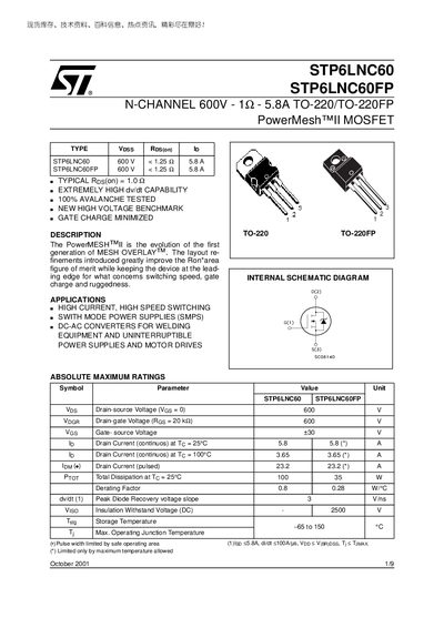 STMicroelectronics STP6LNC60 / STP6LNC60FP Datasheet - cover page