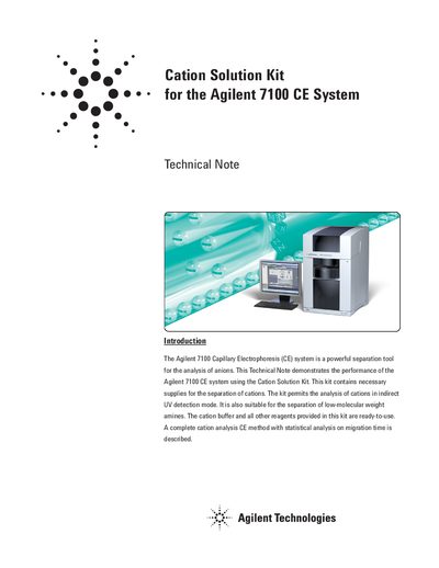 Agilent Cation Solution Kit for the Agilent 7100 CE System Technical Note