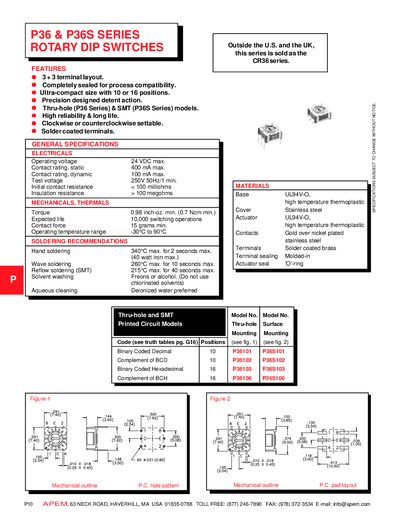 APEM P36/P36S Series Rotary DIP Switches Product Leaflet - cover page