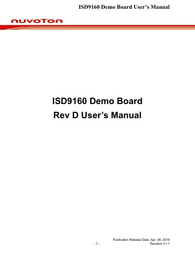 Nuvoton ISD9160 Demo Board User's Manual - cover page