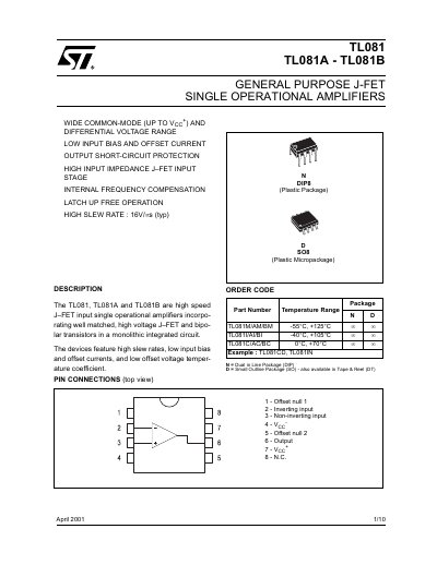 STMicroelectronics TL081/TL081A/TL081B Datasheet - cover page