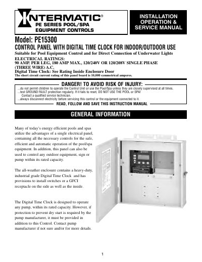 Intermatic PE15300 Pool/Spa Operation & Equipment Controls Installation Guide - cover page