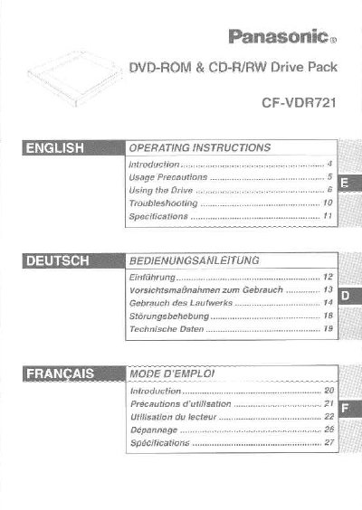 Panasonic CF-VDR721 DVD-ROM CD-R/RW Drive User Manual - cover page