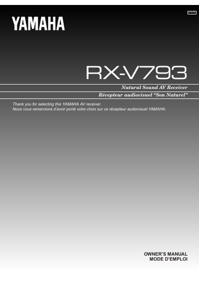 Yamaha RXV793 Natural Sound AV Receiver Owner's Manual - cover page