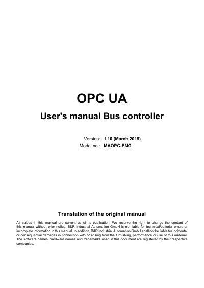 B&R X20BC008U OPC UA Bus Controller User Manual
