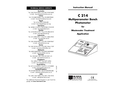 Hanna C 214 Multiparameter Bench Photometer Instruction Manual - cover page