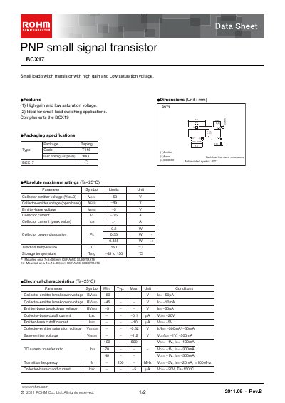ROHM BCX17 Datasheet - cover page