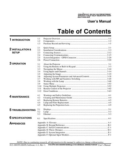Christie DS+5K/DS+8K/DW3K/DW6K/Mirage S+2K/S+4K/S+8K/Matrix 4000/DLV1400-DX User's Manual - cover page