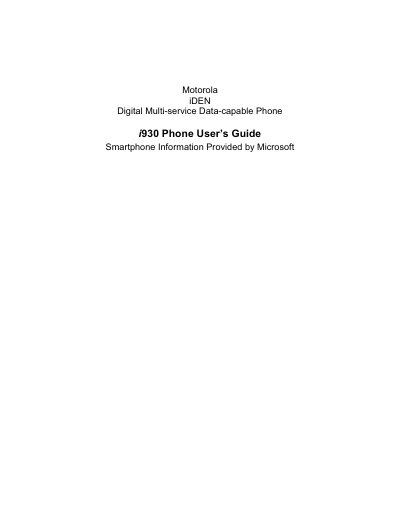 Motorola i930 User Manual - cover page
