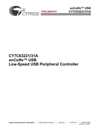 Cypress CY7C63221/31A enCoRe USB Low-Speed Peripheral Controller Programming Manual - cover page