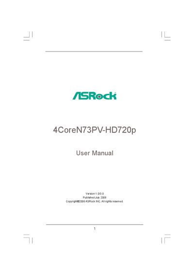 ASRock 4CoreN73PV-HD720p Motherboard User Manual - cover page