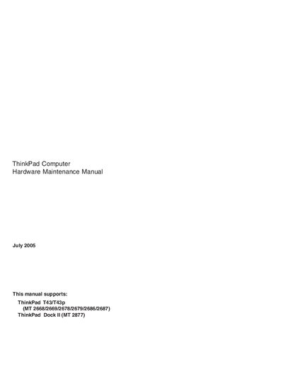 Lenovo ThinkPad T43/T43p Hardware Maintenance Service Manual