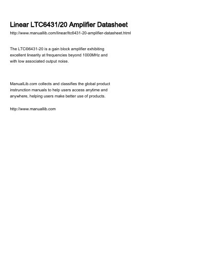 Linear Technology LTC6431-20 Gain Block Amplifier Datasheet - cover page