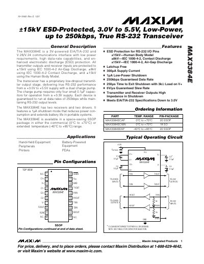 Maxim MAX3384E RS-232 Transceiver Datasheet