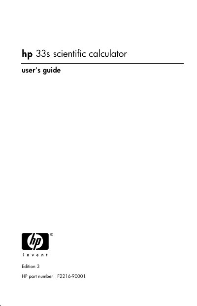 HP 33S Scientific Calculator User Manual - cover page